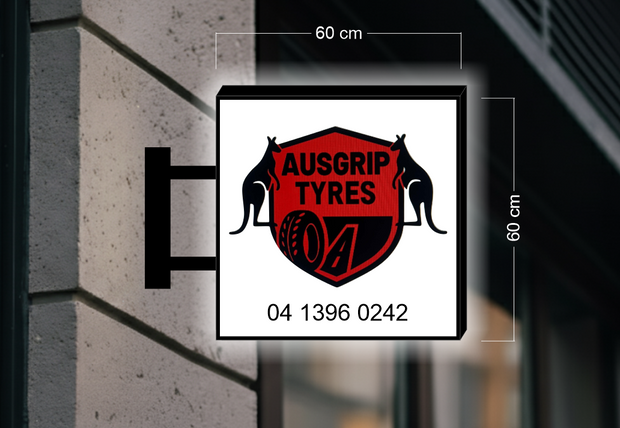 AUSGRIP TYRES; TRUCK WASH | ILLUMINATED BLADE SIGN (2 SIGNS)